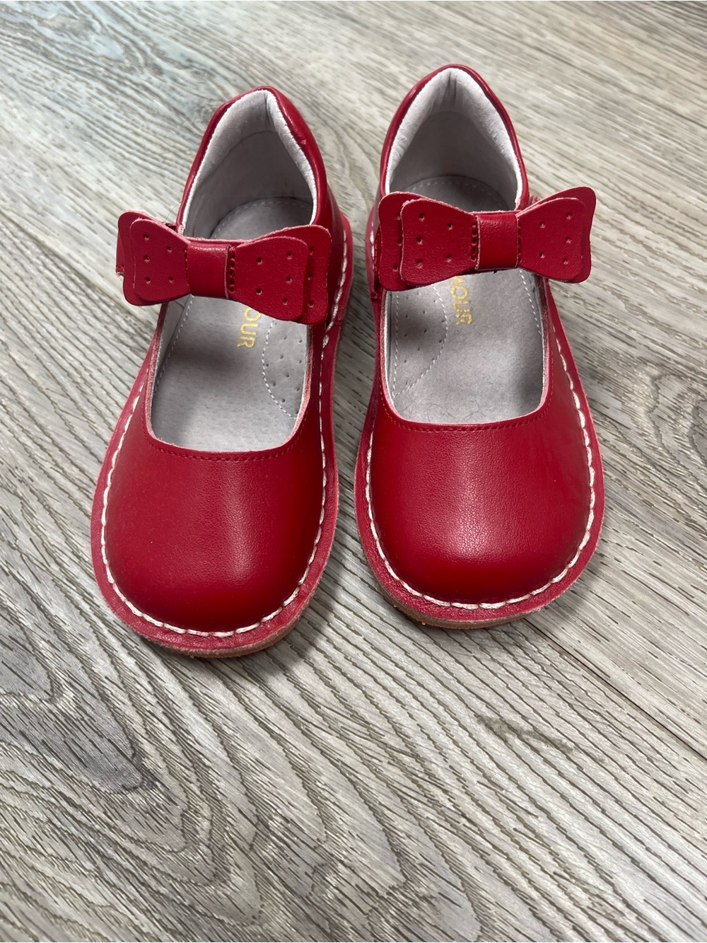 L'Amour Red Mary Jane Shoes with Bow Accent